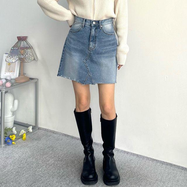 절개워싱청치마 데님스커트 4부청치마 연청