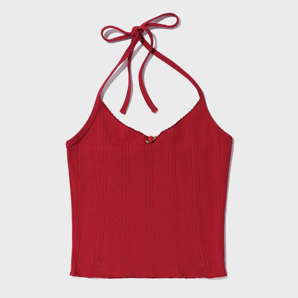 EYELET SLEEVELESS RED