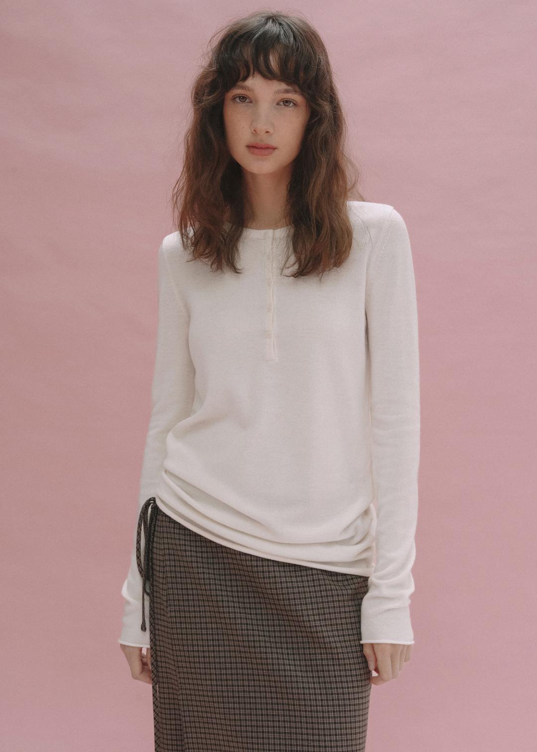 Glen wool long knit (ivory)