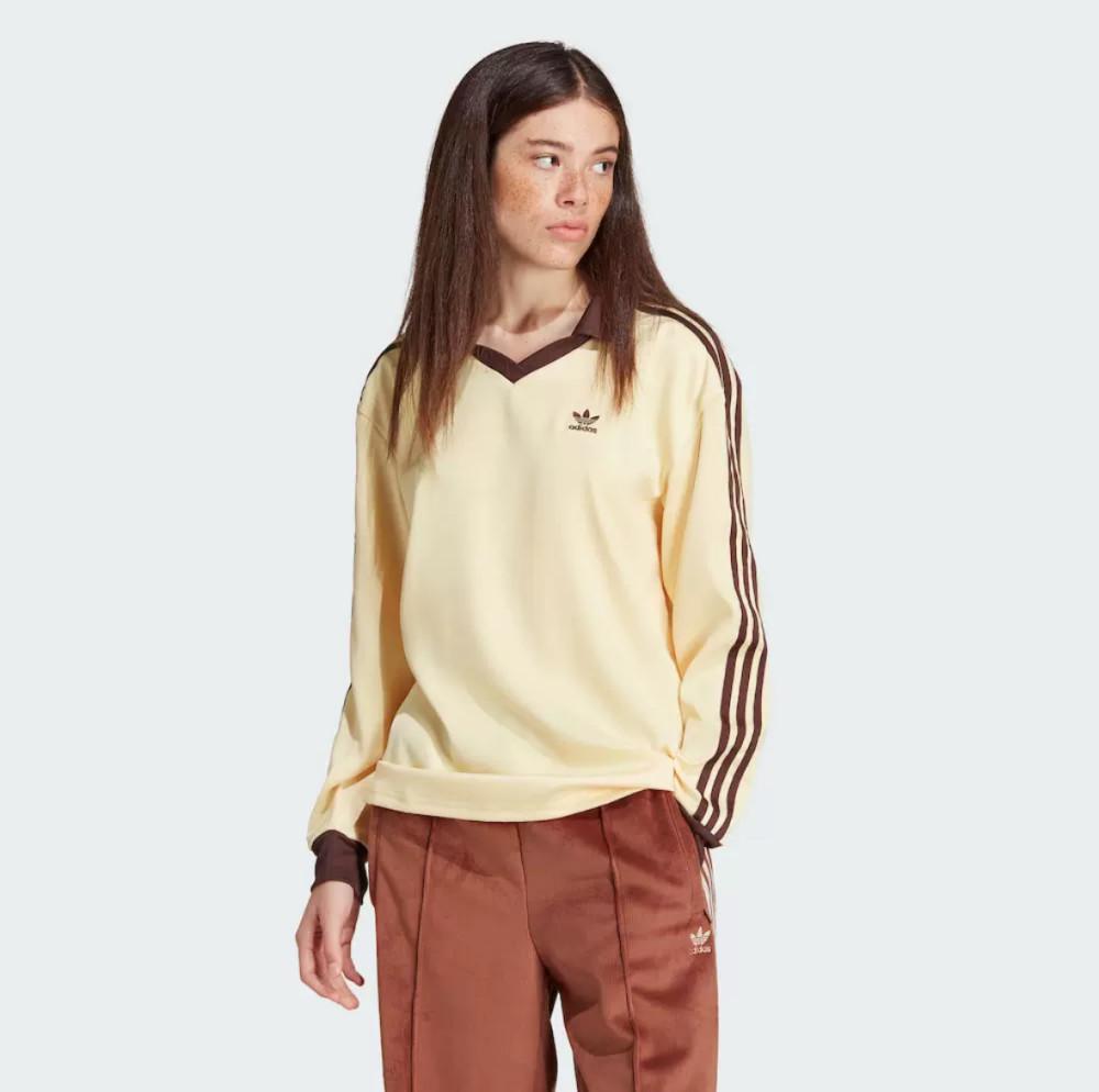 아디다스 오리지널 우먼스 스트라이프 새틴 롱 슬리브 폴로 카라 긴팔 티셔츠 IT9835