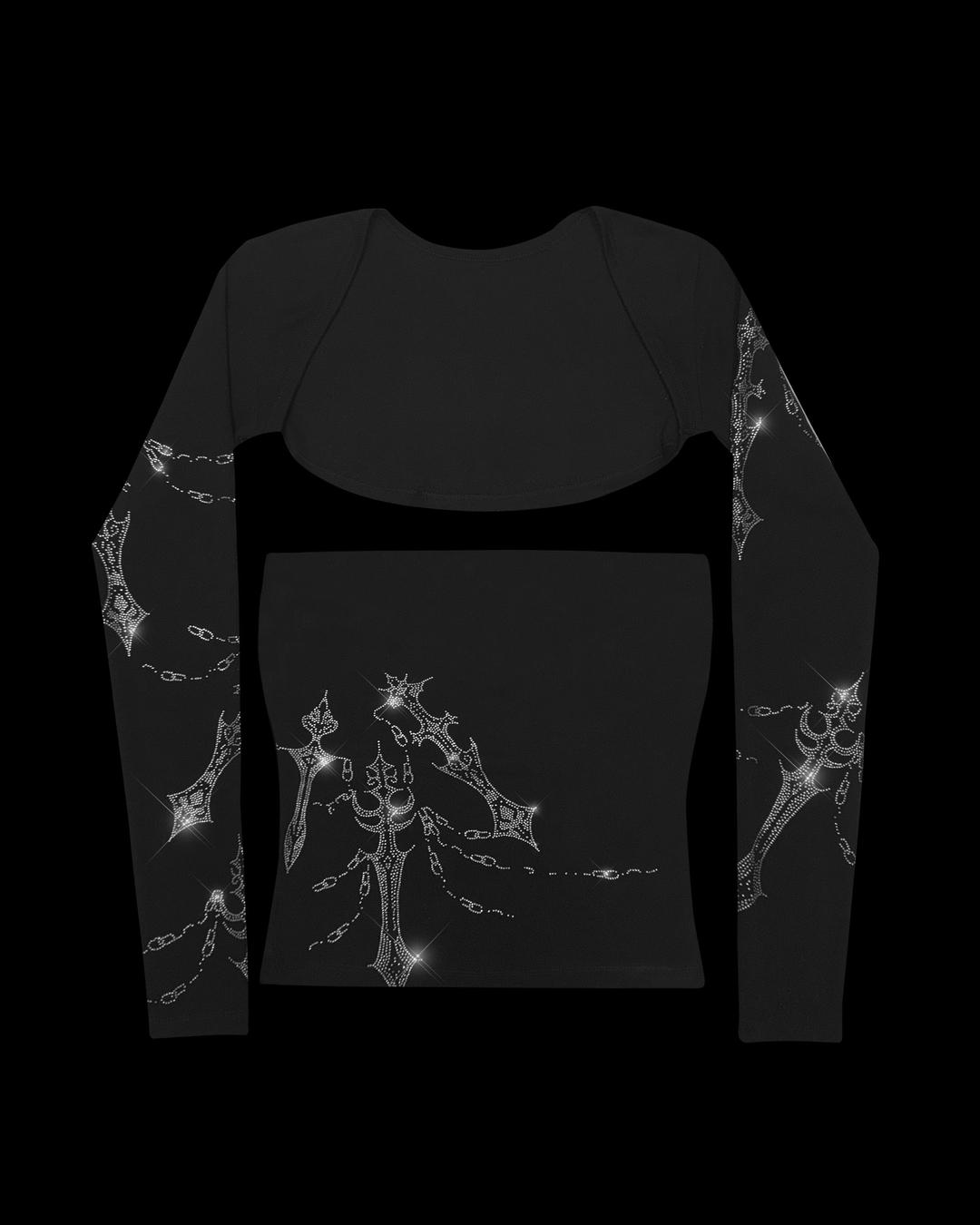 DAGGERS RHINESTONE TWO PIECE TUBE TOP SET - XS