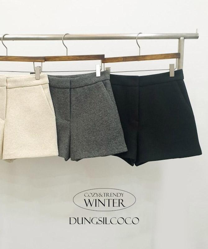 둥실코코 [핏예쁨💖] 윈터 모직 하이웨스트 숏팬츠 , 봄 겨울 3부 울 심플 무지 미니 숏 짧은 도톰 기모 반바지 회색 그레이 블랙