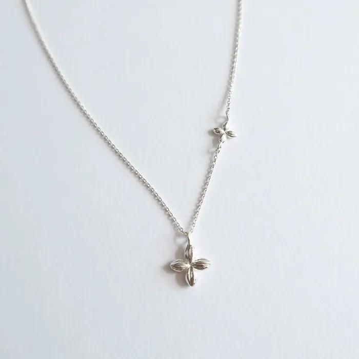 Unbalance cross flower necklace [silver/gold]