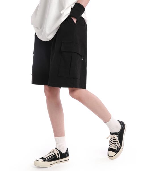 카고 와이드 원턱 버뮤다 쇼츠_블랙