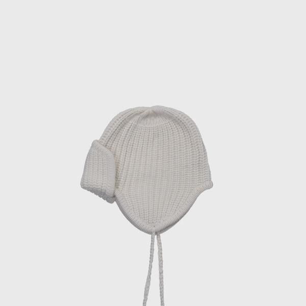 Ribbed Wool Knit Bonnet (Ivory / Beige / Dark Gray)