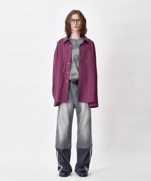 CHECK PIPING SHIRT  [WINE]