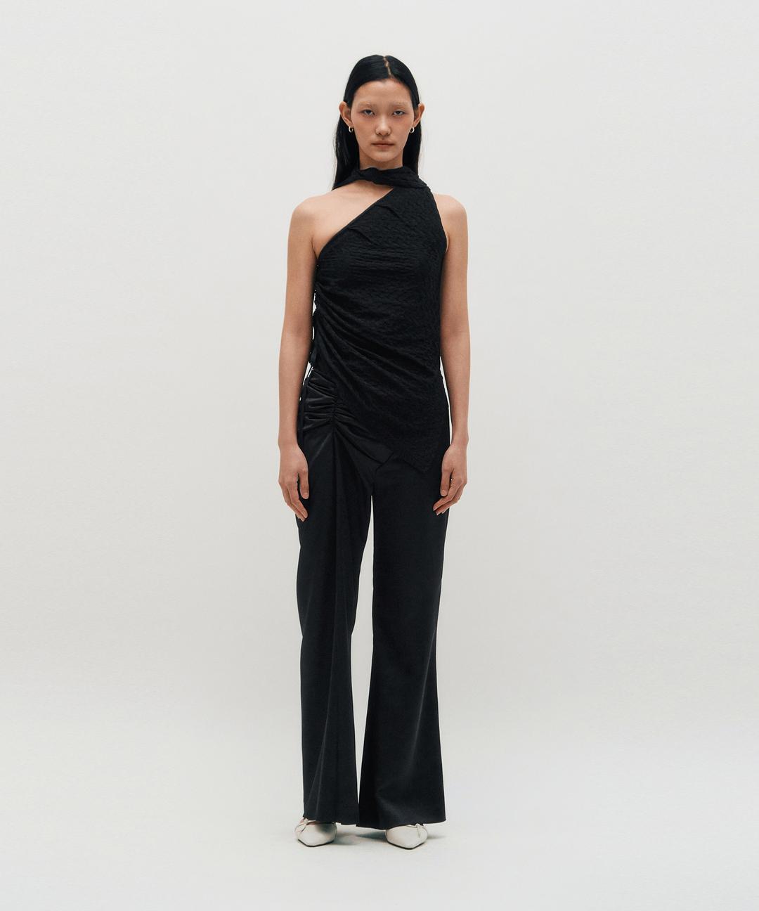 Satin Draped Trousers _ BLACK