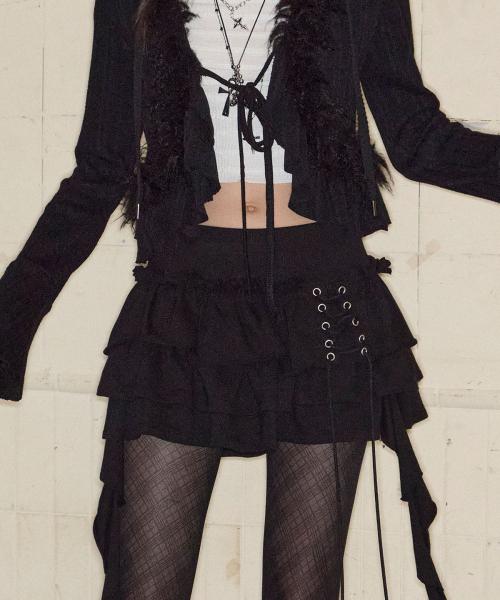 Tiered Ruffle Sweat Skirt (BLACK)