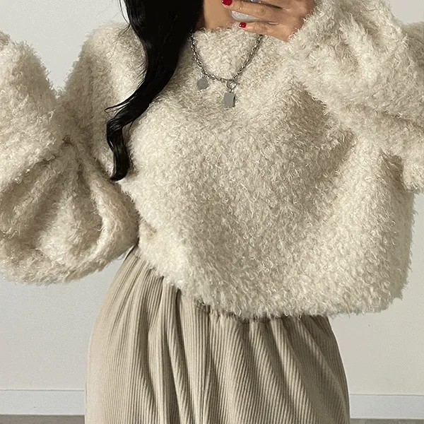 (*보들뽀글/귀여워*) 푸들 털 맨투맨 크롭 니트 겨울 긴팔 티 루즈핏 오버핏 티셔츠