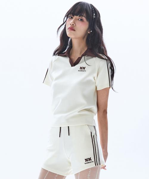 (W) 우먼즈 트랙 라인 카라 크롭 티셔츠_크림