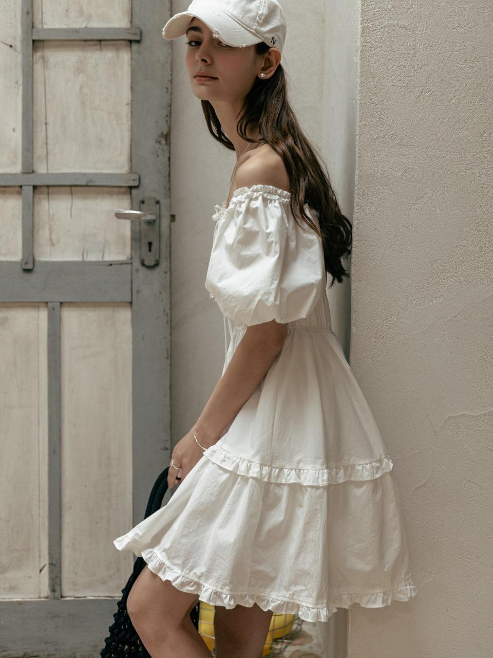 Puff Sleeve Shirring One-Piece