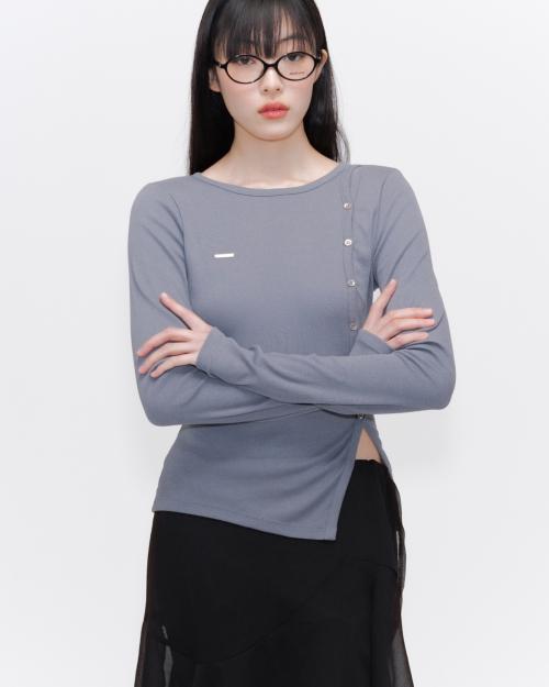 Unbalanced button long sleeves CHARCOAL