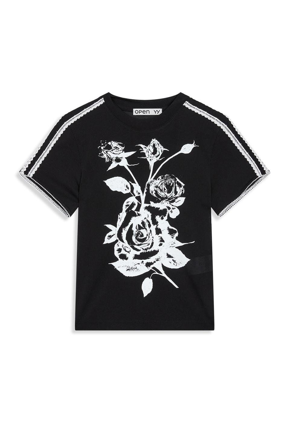 ROSE BABY TEE, BLACK