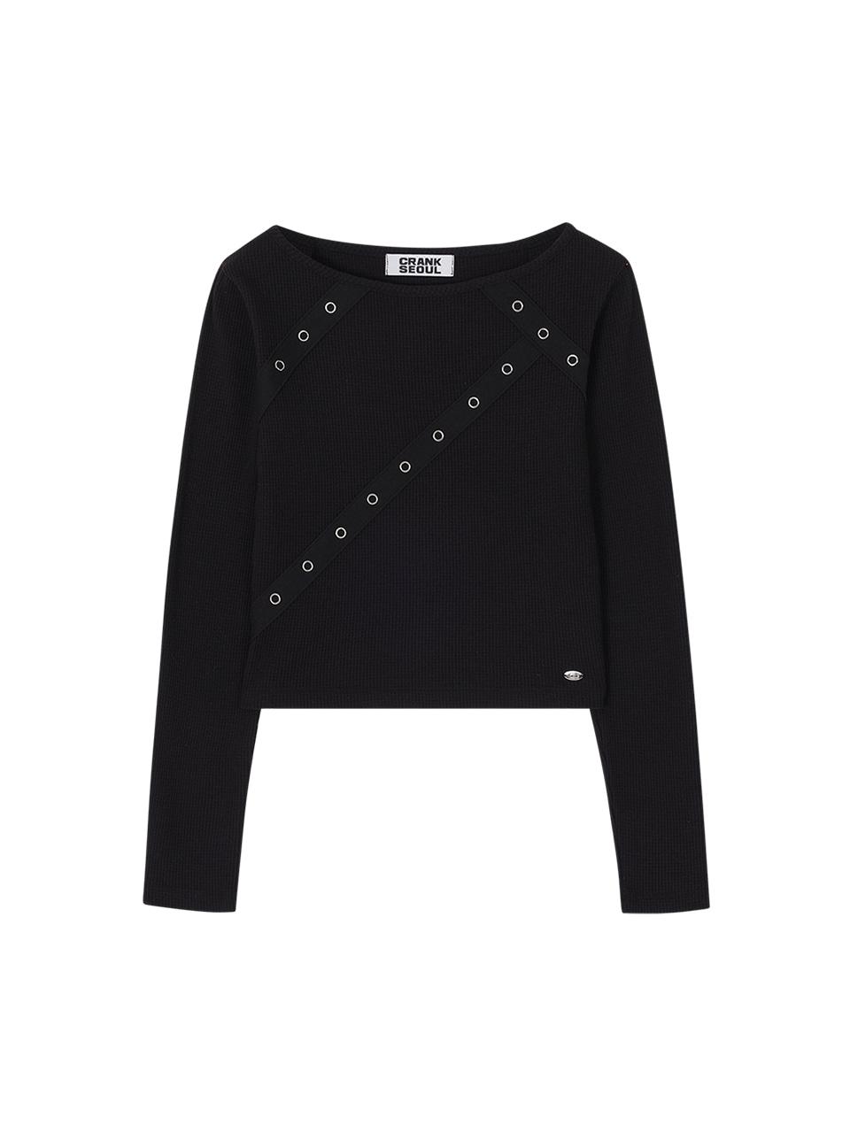 EYELET TAPE WAFFLE T-SHIRT_BLACK
