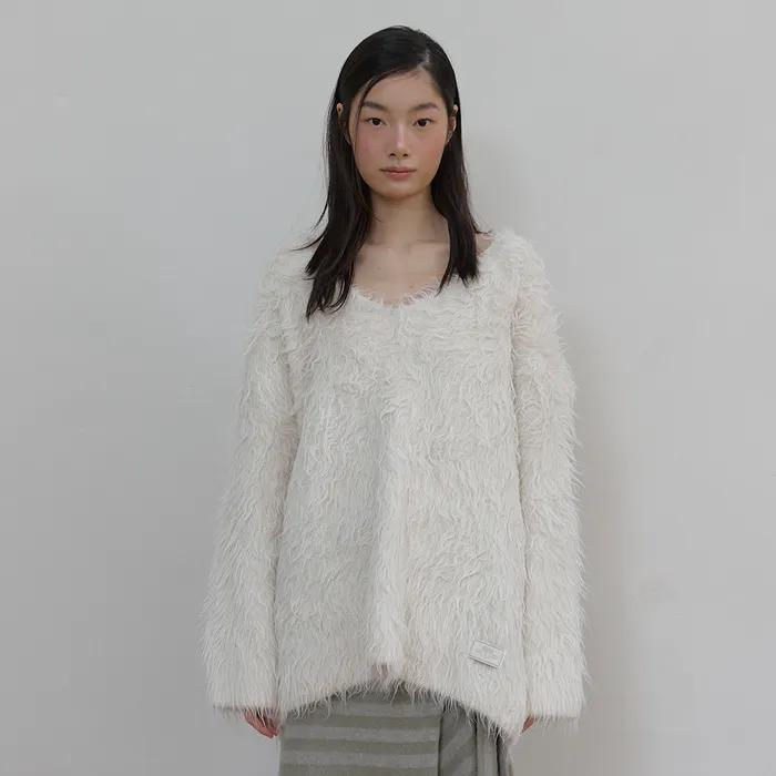 WOOL HAIRLY BRUSH V SWEATER (IVORY)