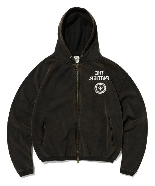 The Partier Bleached Zip-up Hoodie (BLEACHED BLACK)