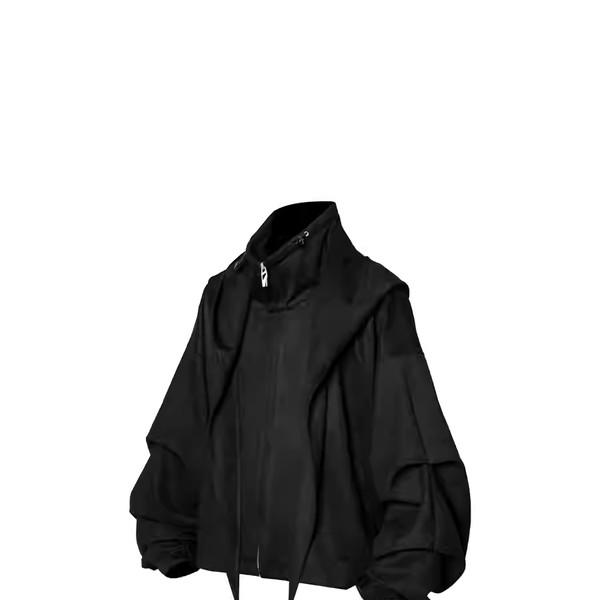 Scimitar Cuff Masked Hood Short Suede Jacket