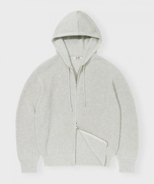 오버핏 하찌 투웨이 후드 집업 니트 오트밀