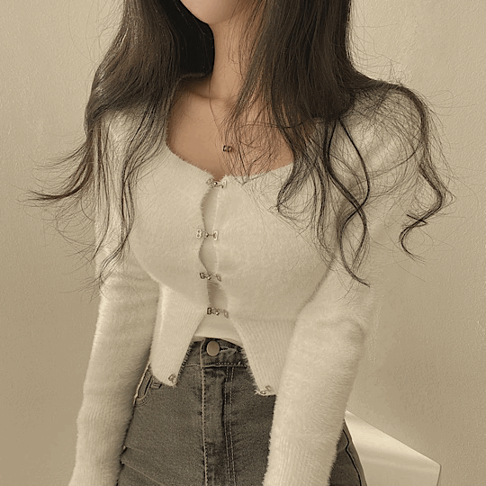 [크롭,후크단추!] 허리잘록 보송 앙고라 크롭 가디건 3color