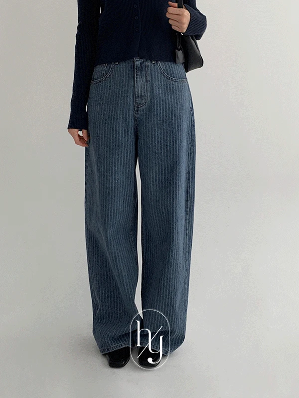 [HONEST, YOU] 브리티 자가드 스트라이프 와이드 데님 - pt(S,M,L)