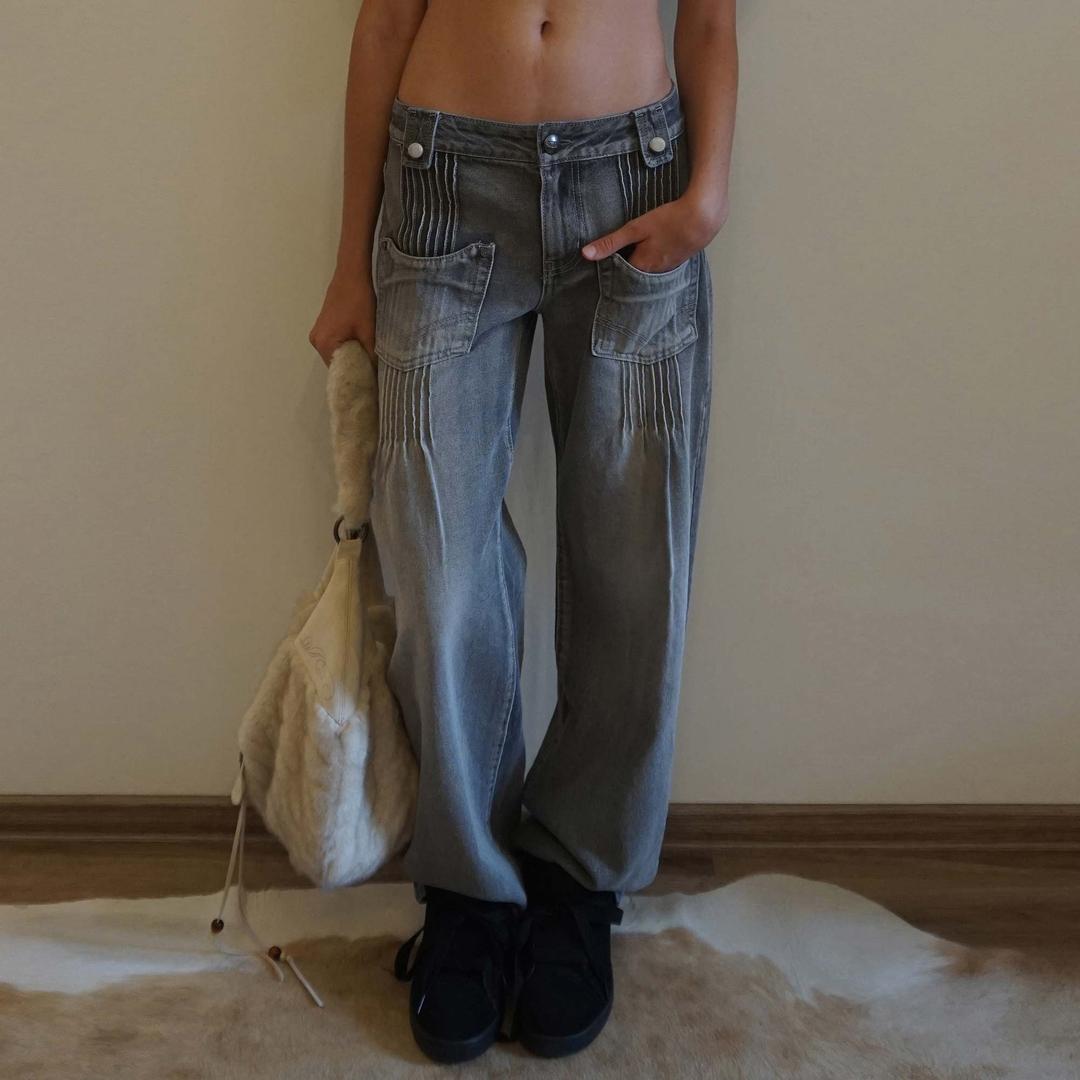Pintuck Pocket Denim Pants Washed Gray