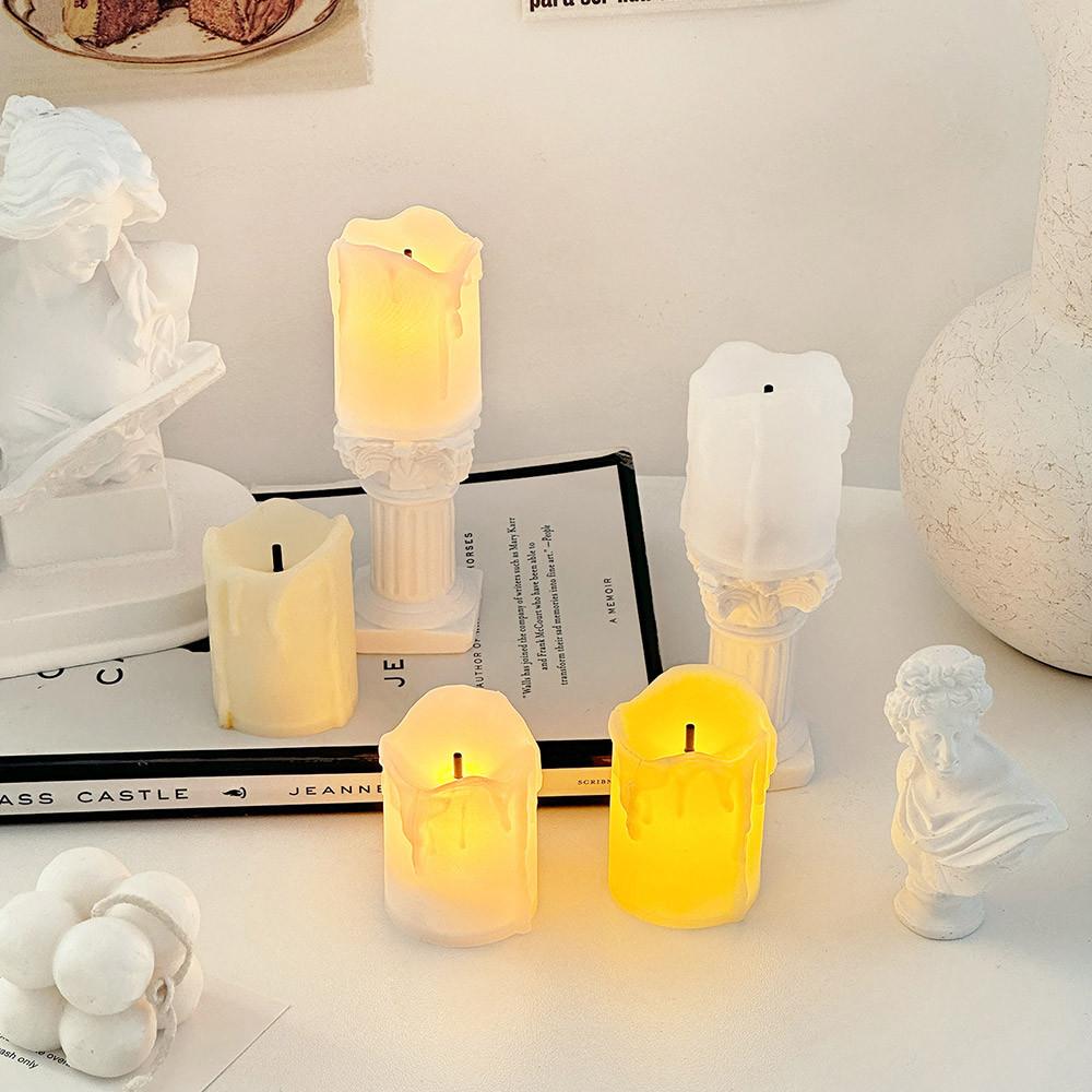 미니 무드 화이트 캔들받침 LED양초 세트