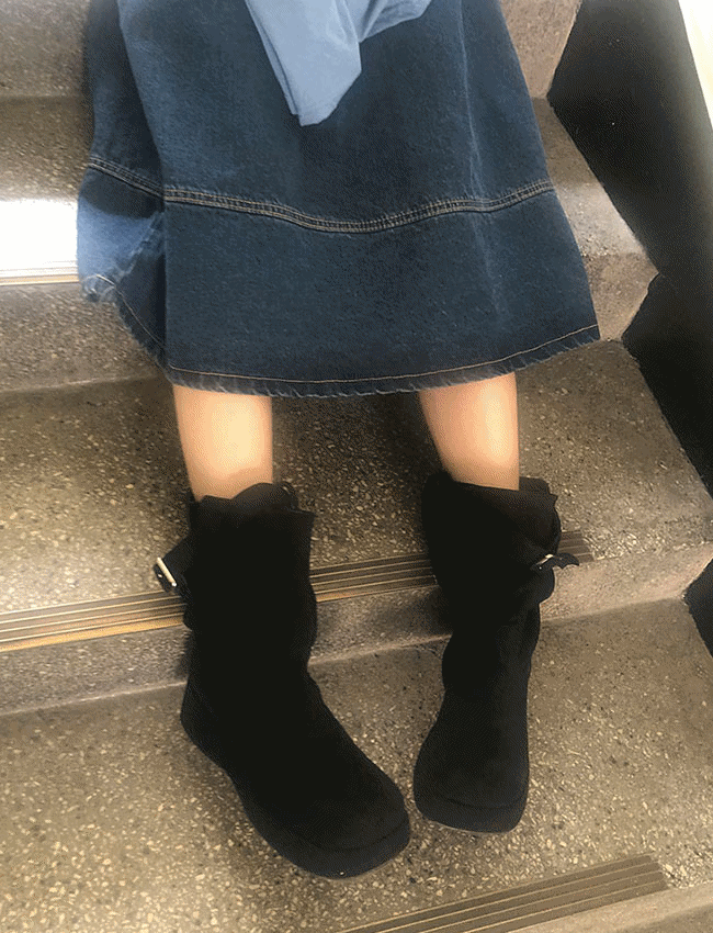 터드 루즈 벨트 스웨이드 통굽 부츠 (2color)