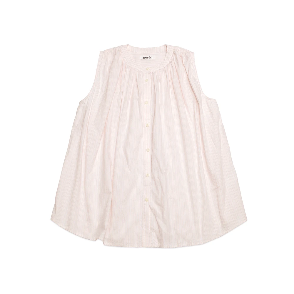 Sleeveless Smock Shirring Blouse - Stripe Pink