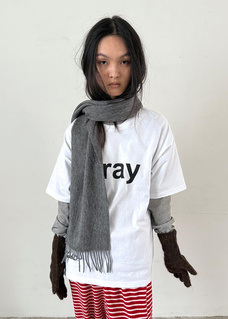 N EMBROIDERED WOOL MUFFLER IN MELANGE GREY