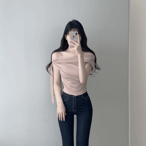 오브제이 환승연애 민경st💗 (청순글램ღ,하이퀄리티!!) 앤즈 리본 오프숄더 새틴 셔링 언발 나시 블라우스 6color