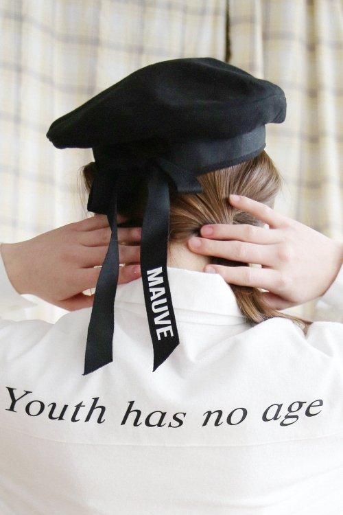 레터링 리본 베레모 (블랙)