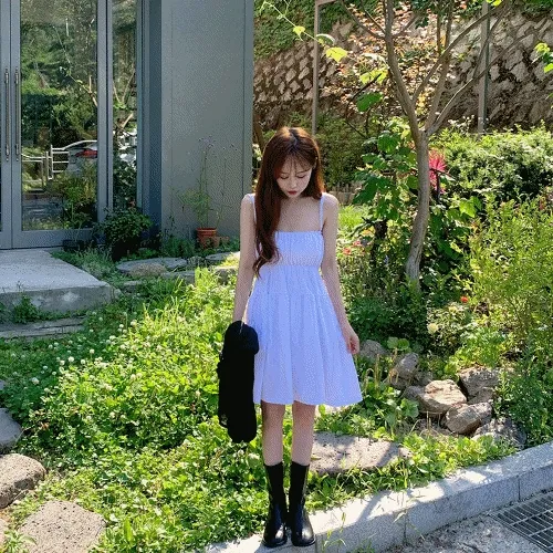 [당일출고/가격실화] 위드 무지 나시 캉캉 미니 원피스