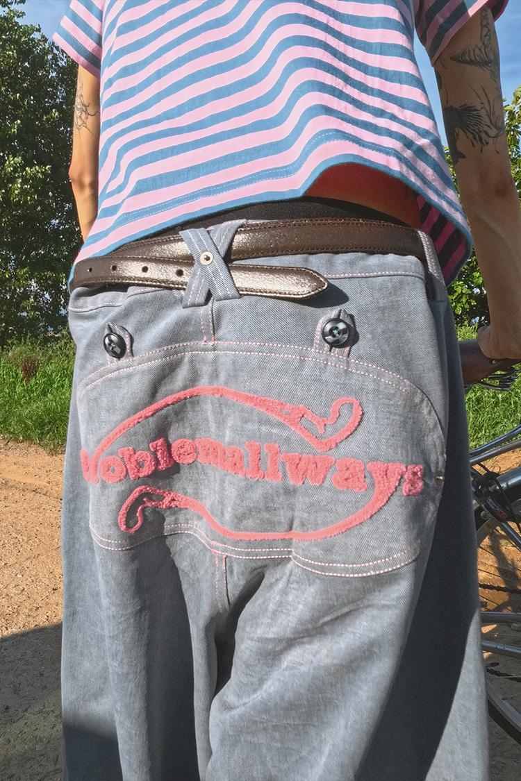 BOUCLE PATCH LOGO 8/10 COTTON PANTS (BLUE)