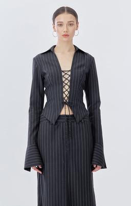 Leona Lace Up Suit (Stripe) - XXS / Black / White Stripe