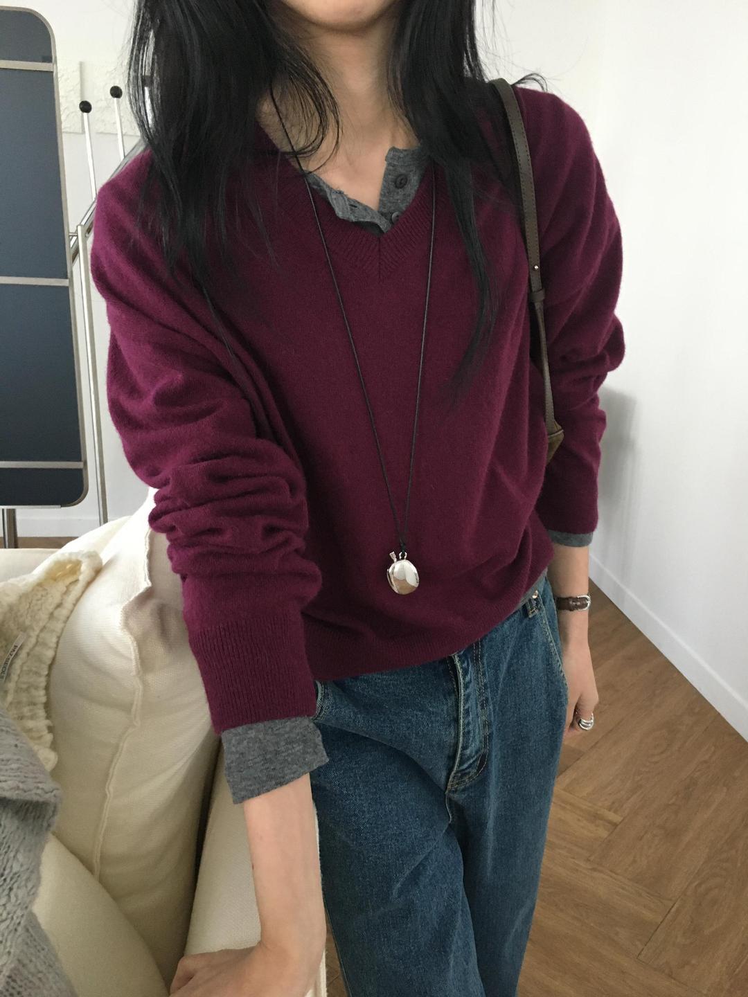 로우머 캐시미어 브이넥 울 루즈핏 니트 5color