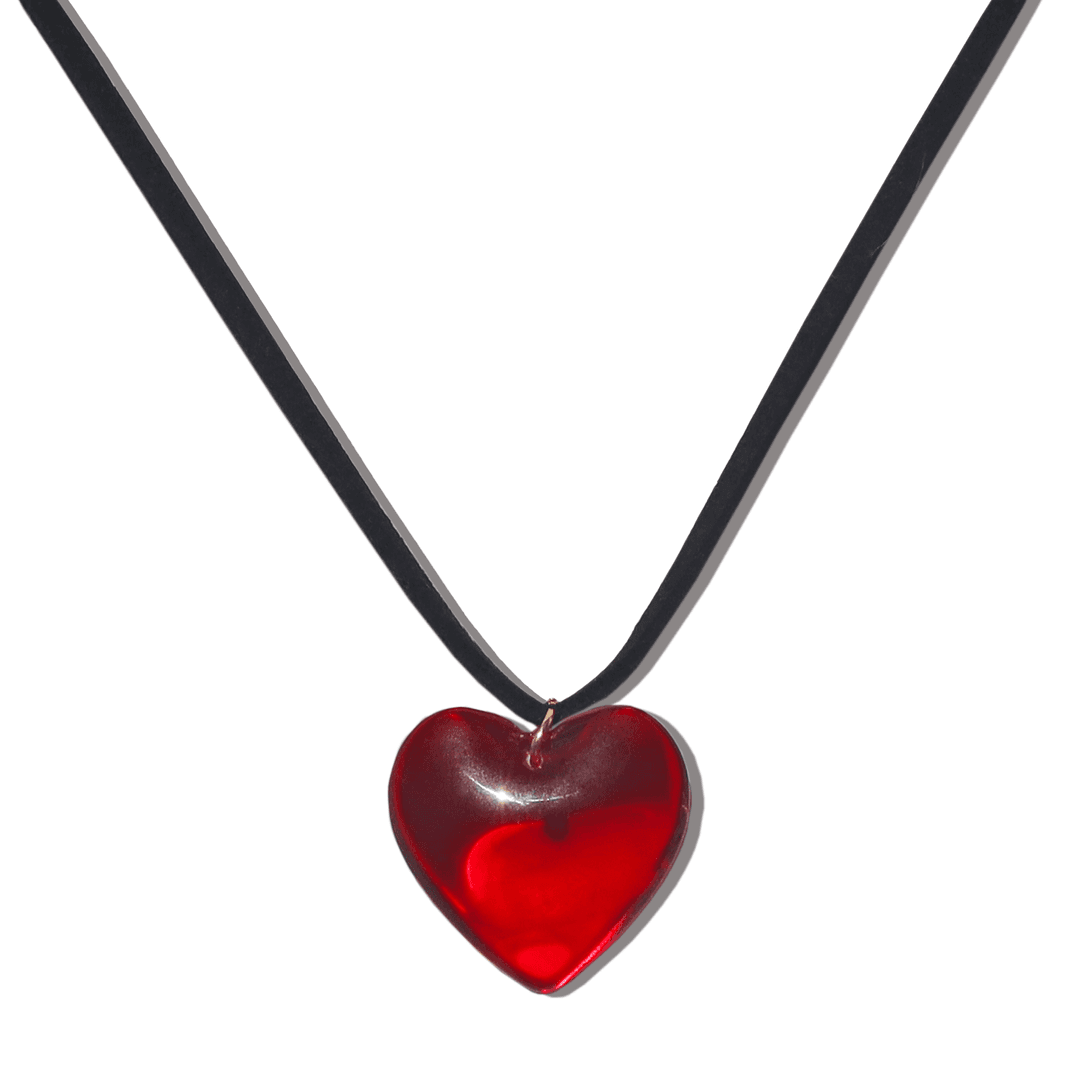 Mimi Glass Heart Necklace in Red