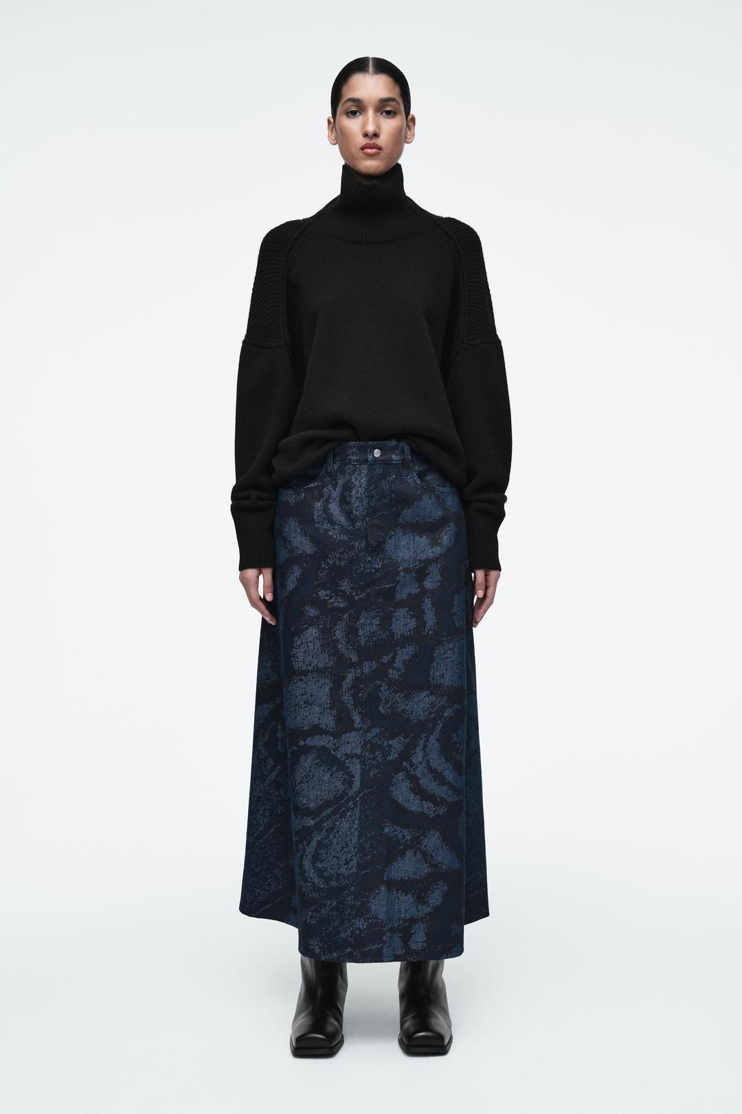 JUPE MIDI TRAPÈZE EN JACQUARD DE DENIM - BLEU | COS