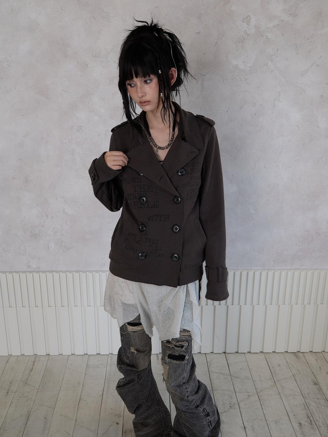SOURSWING Lapel double-breasted lettering jacket