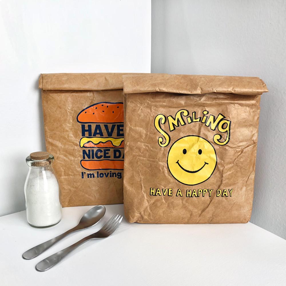 스마일 햄버거 빈티지 보온 보냉 런치백 파우치백