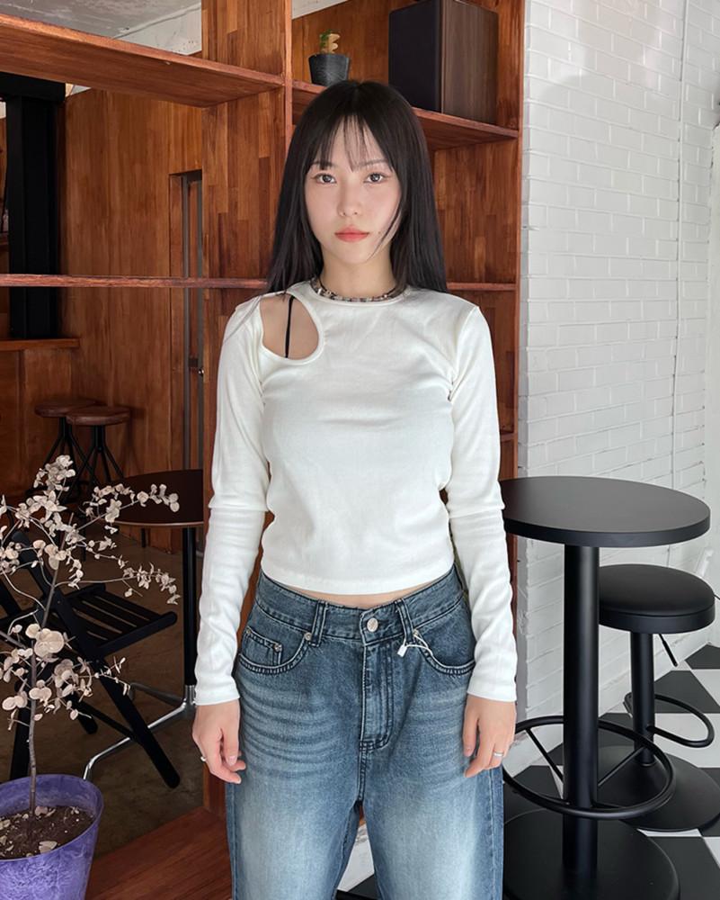 (W) 숄더 라운드 홀 슬림 티셔츠 3c