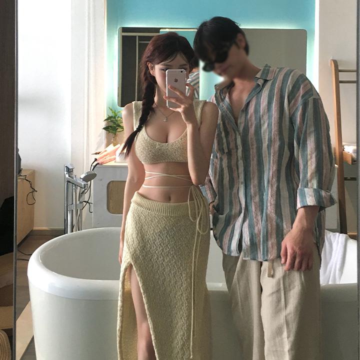 데일리브 [휴양지룩🌴] 롬엔 니트 투피스 휴양지바캉스 여행 비치 원피스 휴양지 바캉스 여행 비키니 모노키니 비치웨어 동남아 수영복 스웸웨어 - 3color (KD1627)