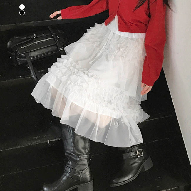 [DM폭주💌/레이어드] 로맨틱쉬폰캉캉미디스커트 (2color)