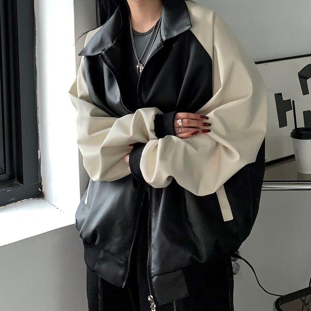 (남녀공용)배색레더블루종