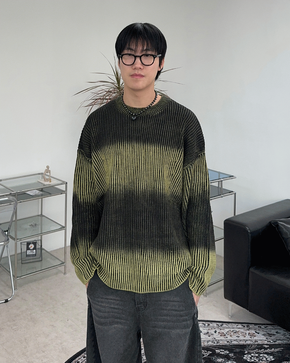 헤렌 그라데이션 그런지 니트