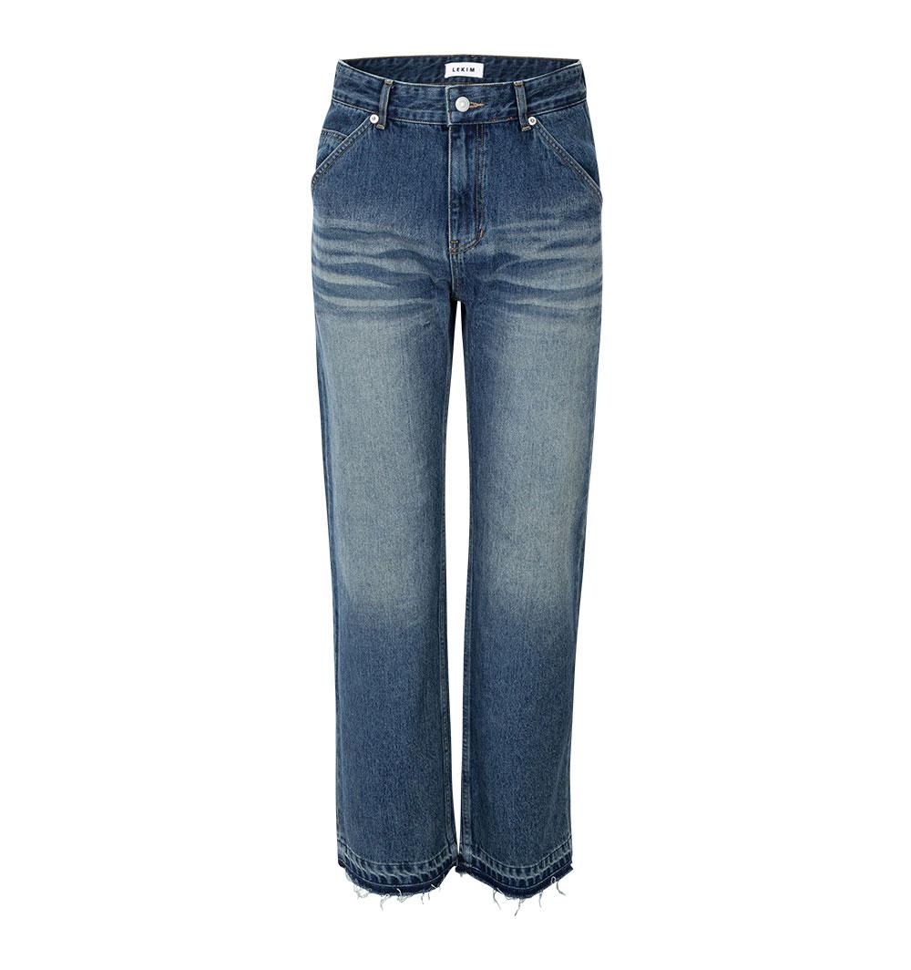 CUT DENIM PANTS (DEEP BULE)