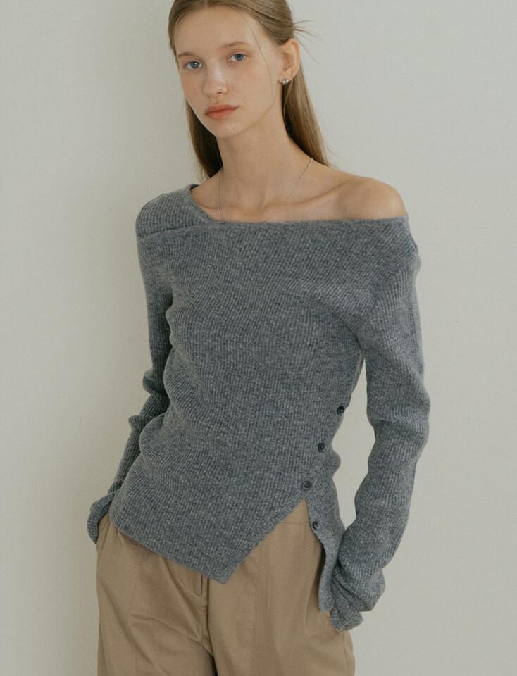 comos 1526 oblique-line slit knit (melange gray)