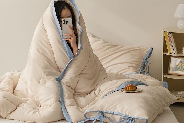 [런칭특가+10%쿠폰] 보들보들 시리얼 포인트라인 먼지없는 사계절 차렵이불세트 SS/Q