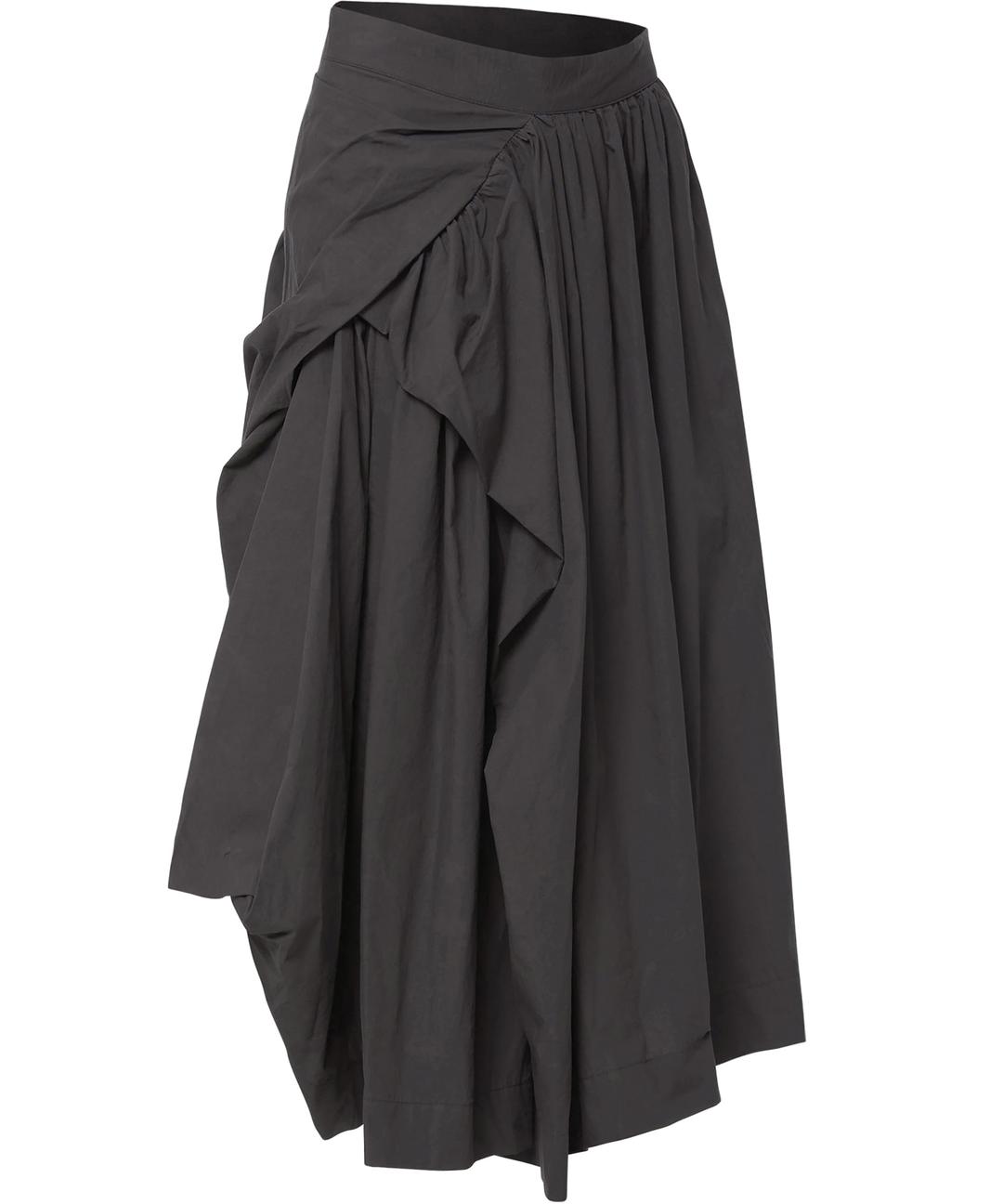 Asymmetrical Draped Layered Long Skirt (FL-256_Charcoal)
