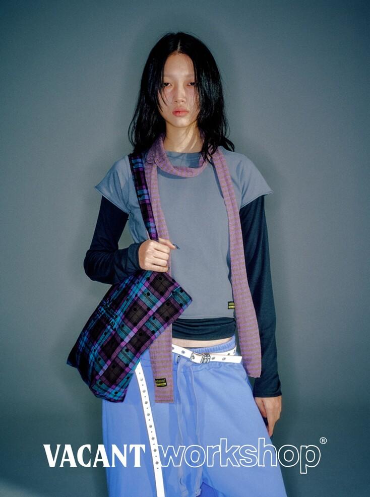 WORKSHOP SKINNY STRIPE MUFFLER PURPLE/BROWN