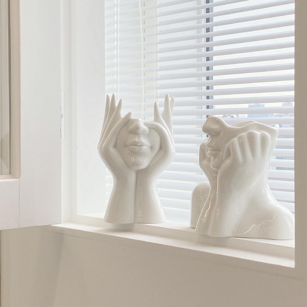 진심디자인 데이드림 핸드 오브제 2종 화병 꽃병 인테리어 장식 사람 얼굴 도자기